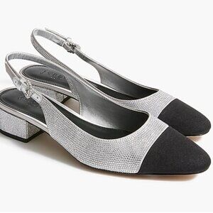J Crew Black/Silver Rhinestone Low-Heel Slingbacks Sz 8.5